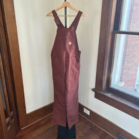 Carhartt NWT Women’s XS Rugged Flex Loose Fit Canvas Bib Overalls Maroon *NOTE - Picture 2 of 13